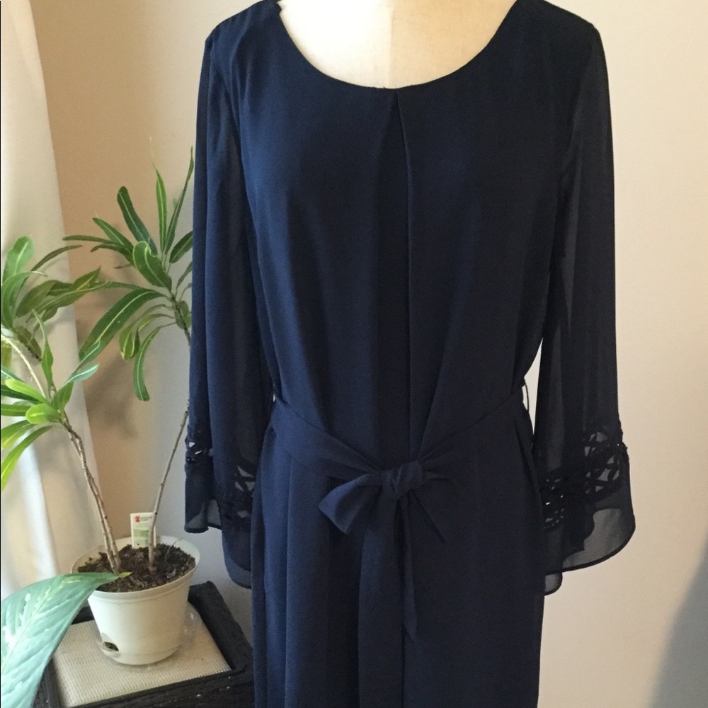 BCX Fully Lined Navy Dress with Flared Sleeves